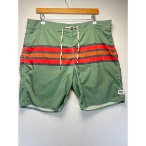 Brixton Men’s Green Horizontal Stripe Skate Board Shorts Surf Summer SZ 36